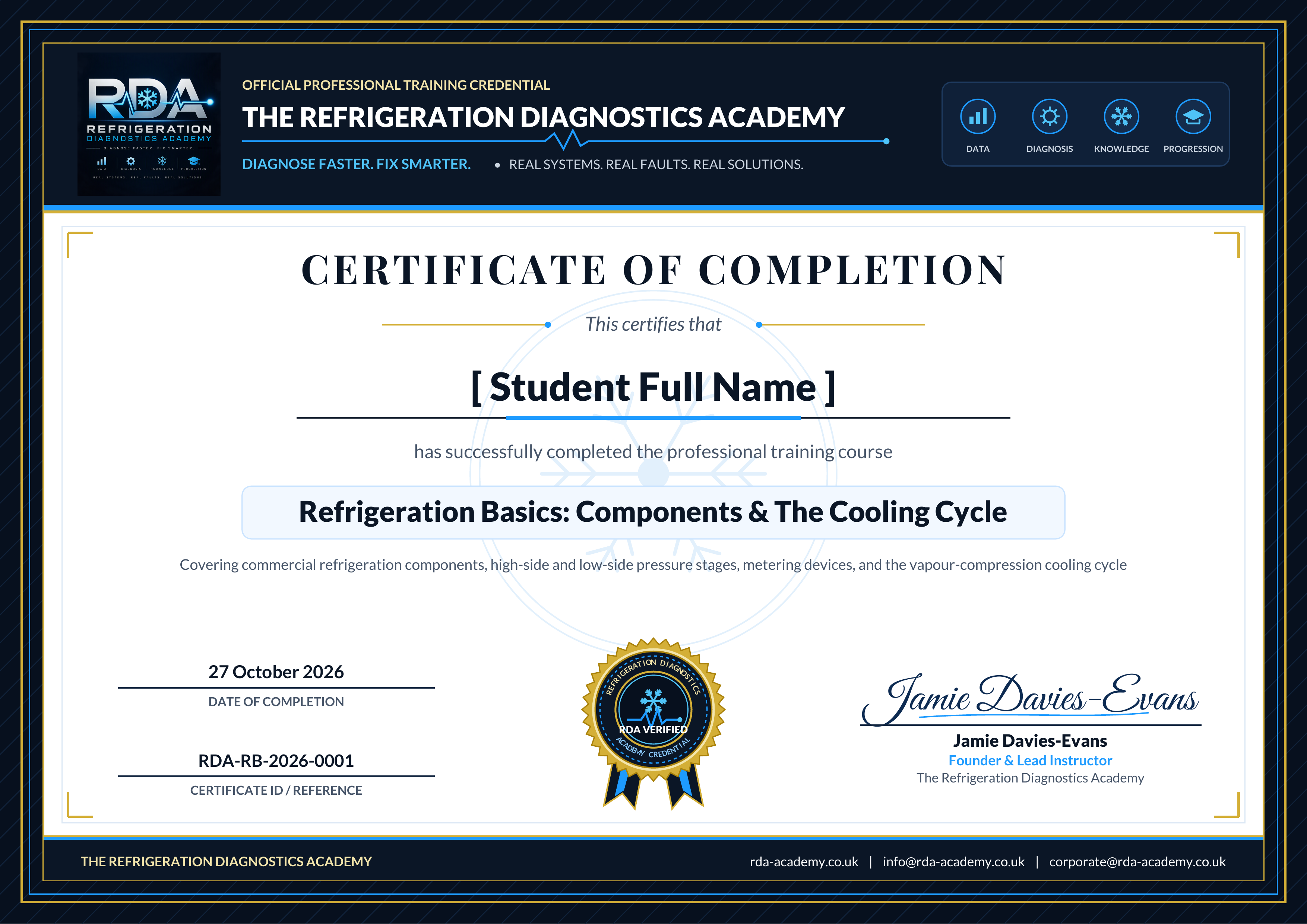 RDA Refrigeration Basics Certificate Preview