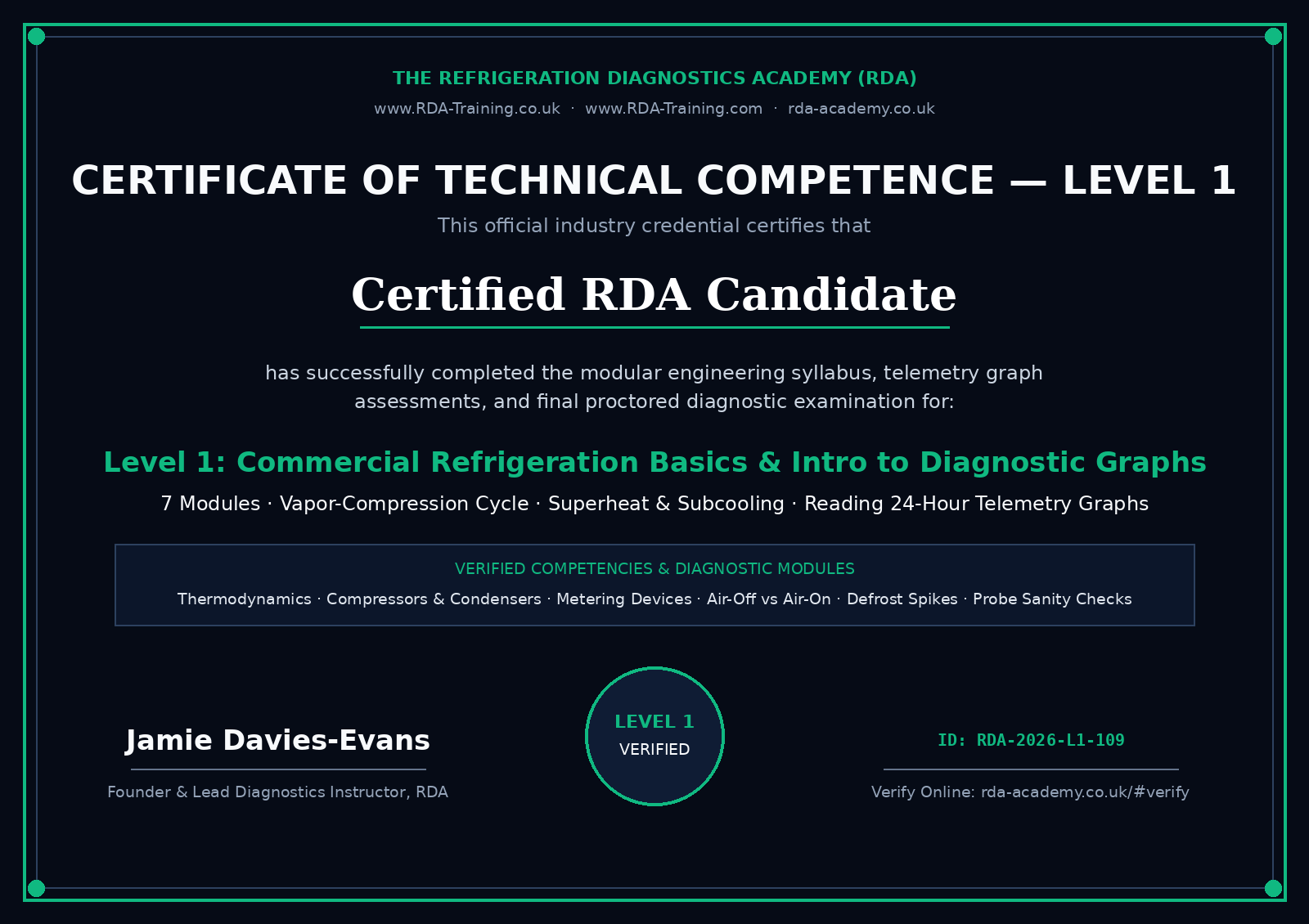 RDA Level 1 Certificate Preview